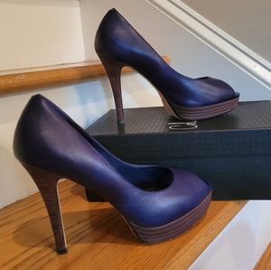 Cole Haan Women's Purple Leather Peep Toe Heels